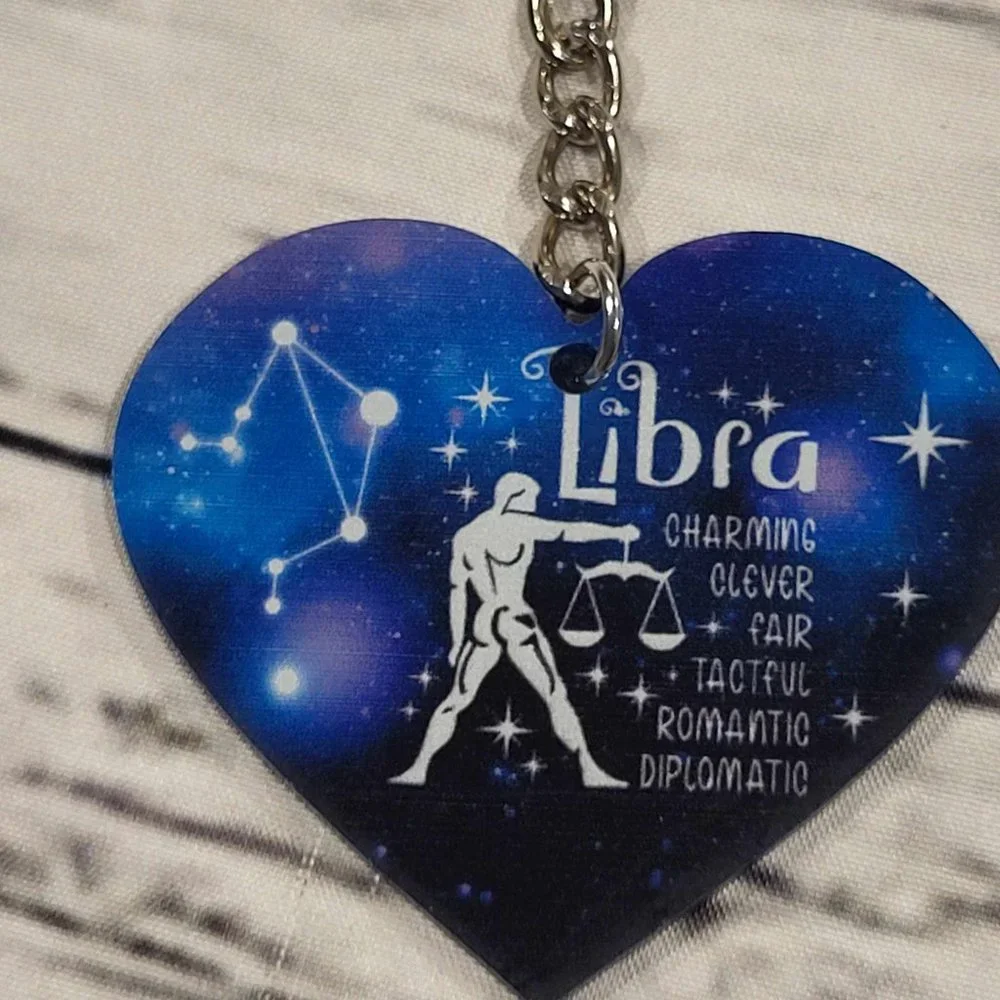 New Zodiac Universe Blue Heart Libra Keychain